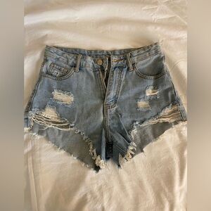 SHEIN Light Blue Distressed Jean Shorts